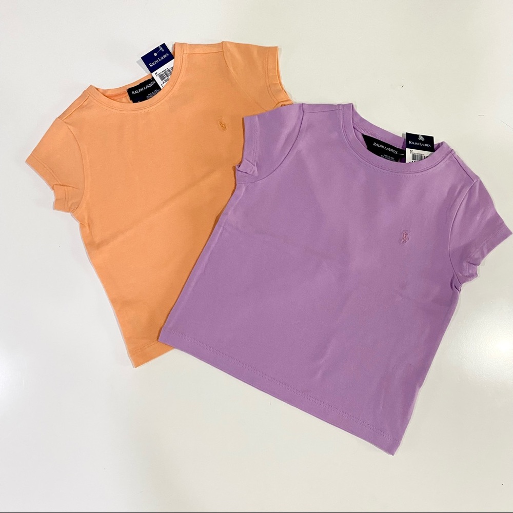 NWT Girls Ralph Lauren Polo Sz 5 Shirt Bundle Coral Lavender 2 pc Set NEW